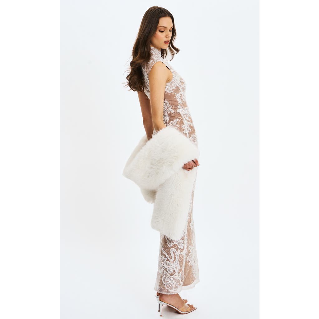 Miss Circle Jazmin Faux Fur Scarf Wrap Stole In White