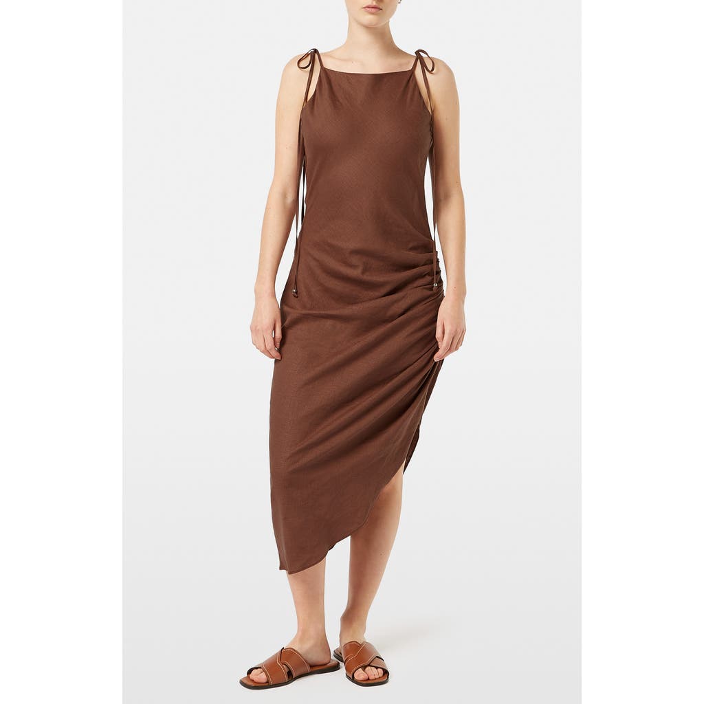 Scotch & Soda Stretch Linen Blend Asymmetric Midi Dress In Cold Brew