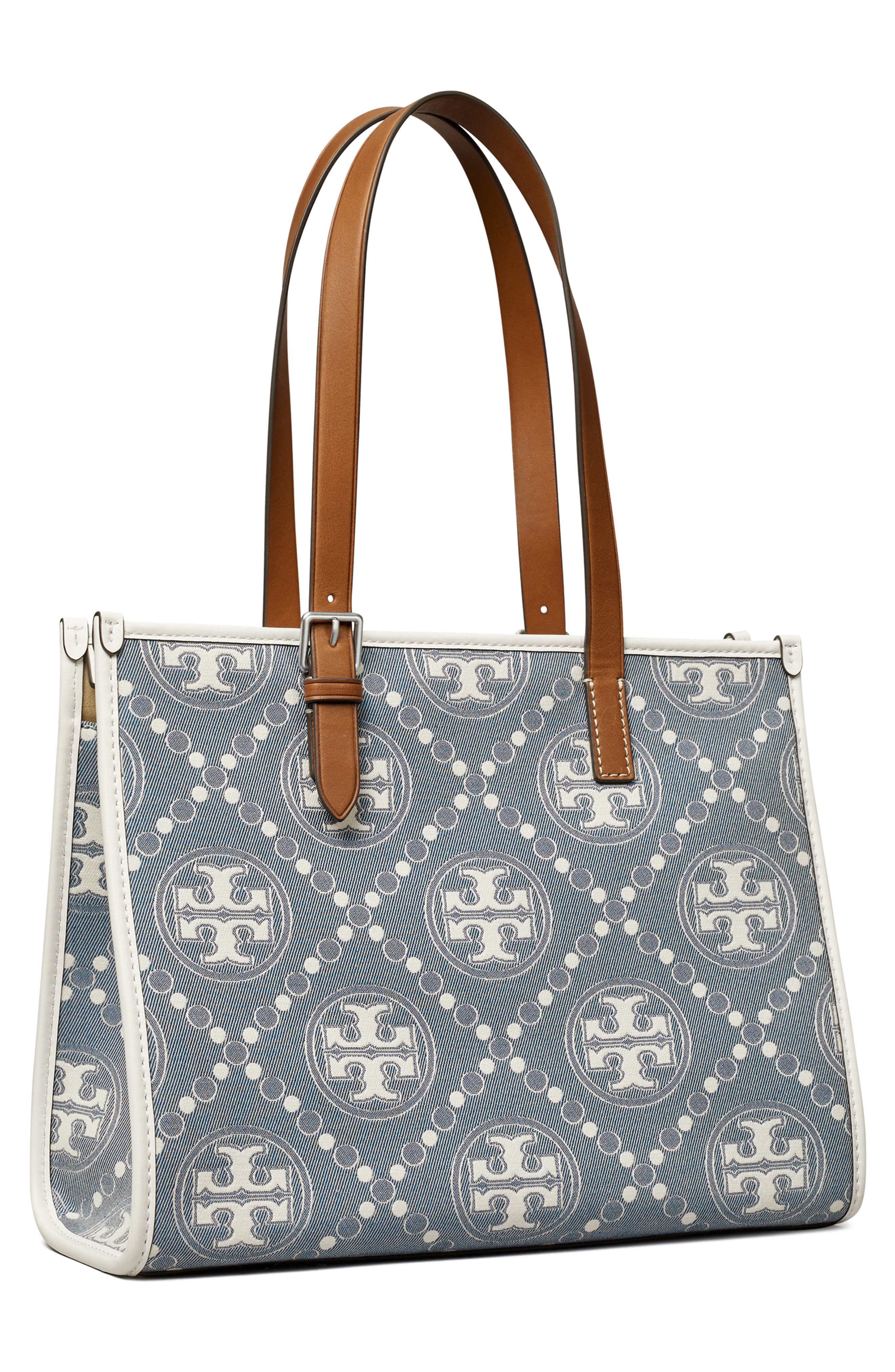 Tory Burch Small T Monogram Denim Tote, Alternate, color, 