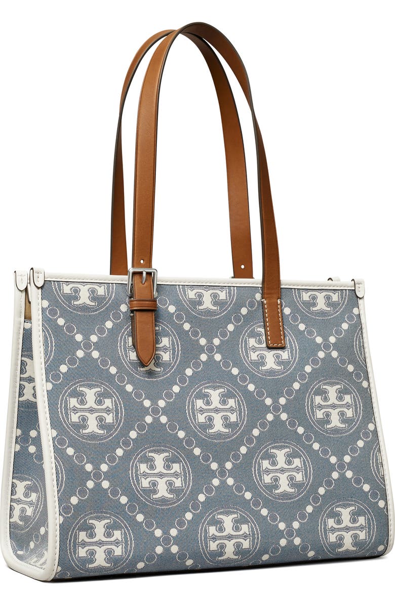Tory Burch Small T Monogram Denim Tote, Alternate, color,