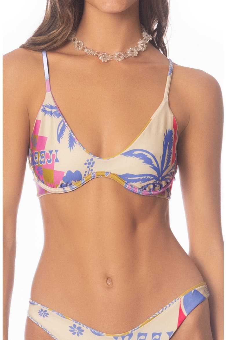 Periwinkle Palms Irene Reversible Underwire Bikini Top, Alternate, color, BEIGE