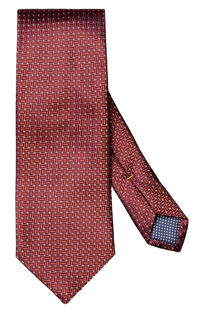 Eton Micro Geometric Silk Tie, Main, color, Medium Red