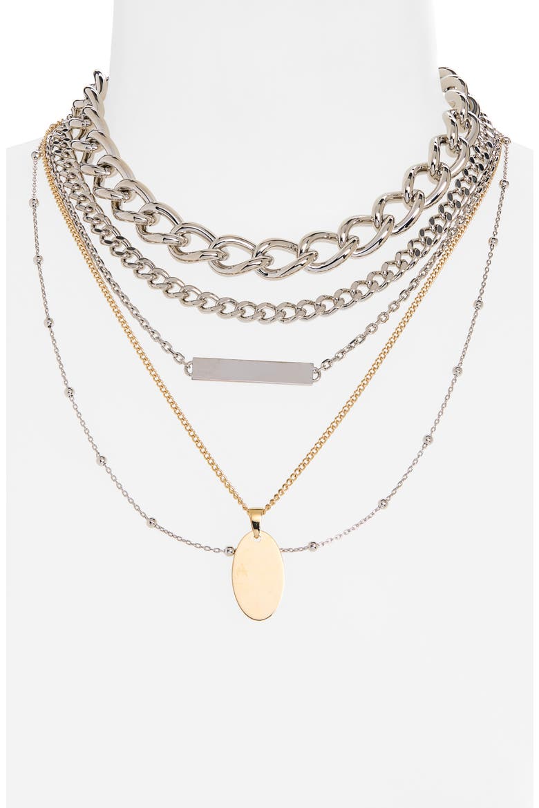 Mixed Finish Layered Necklace, Alternate, color, SILVER / GOLD