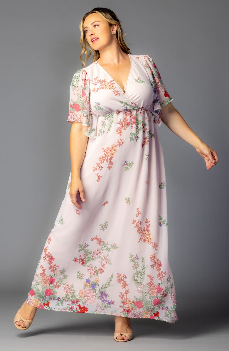 Kiyonna Catalina Border Print Cocktail Dress, Alternate, color, Cottage Garden Border