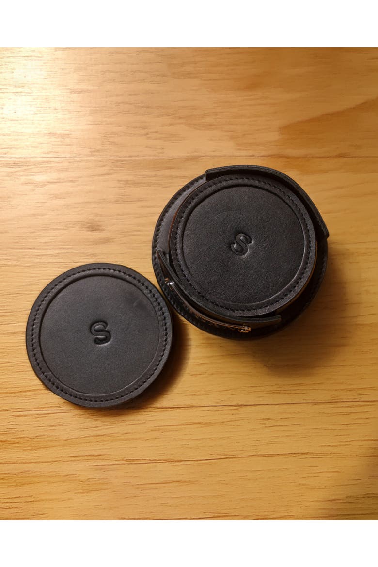 Frost Leather Coaster Set, Alternate, color, Black