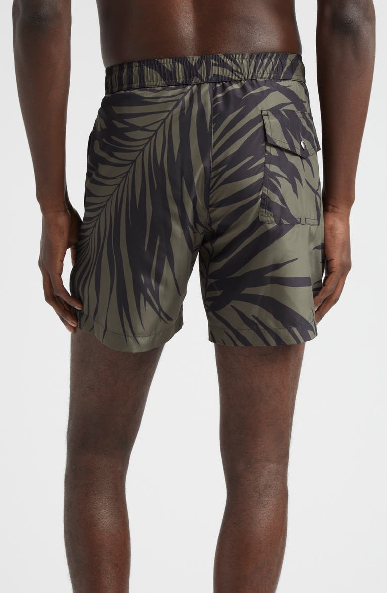 Moncler Palm Print Swim Trunks, Alternate, color, 