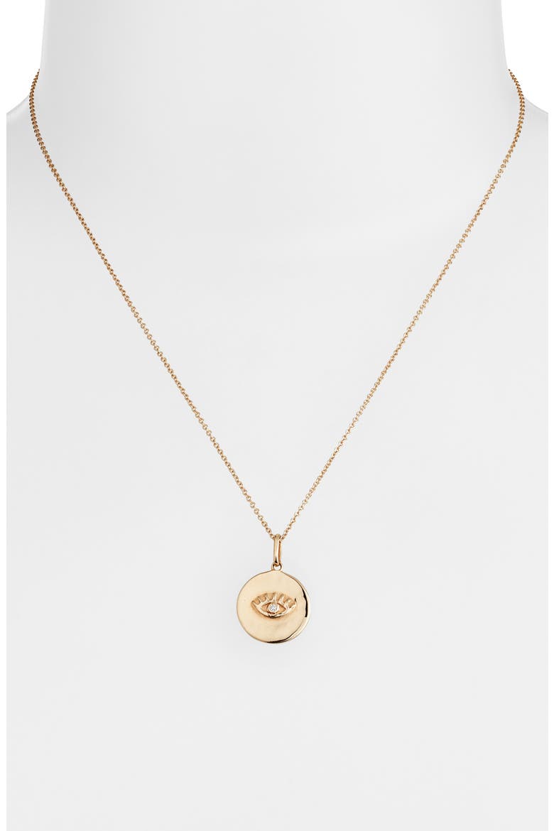 Lash Evil Eye Disk Pendant Necklace, Alternate, color, YELLOW GOLD