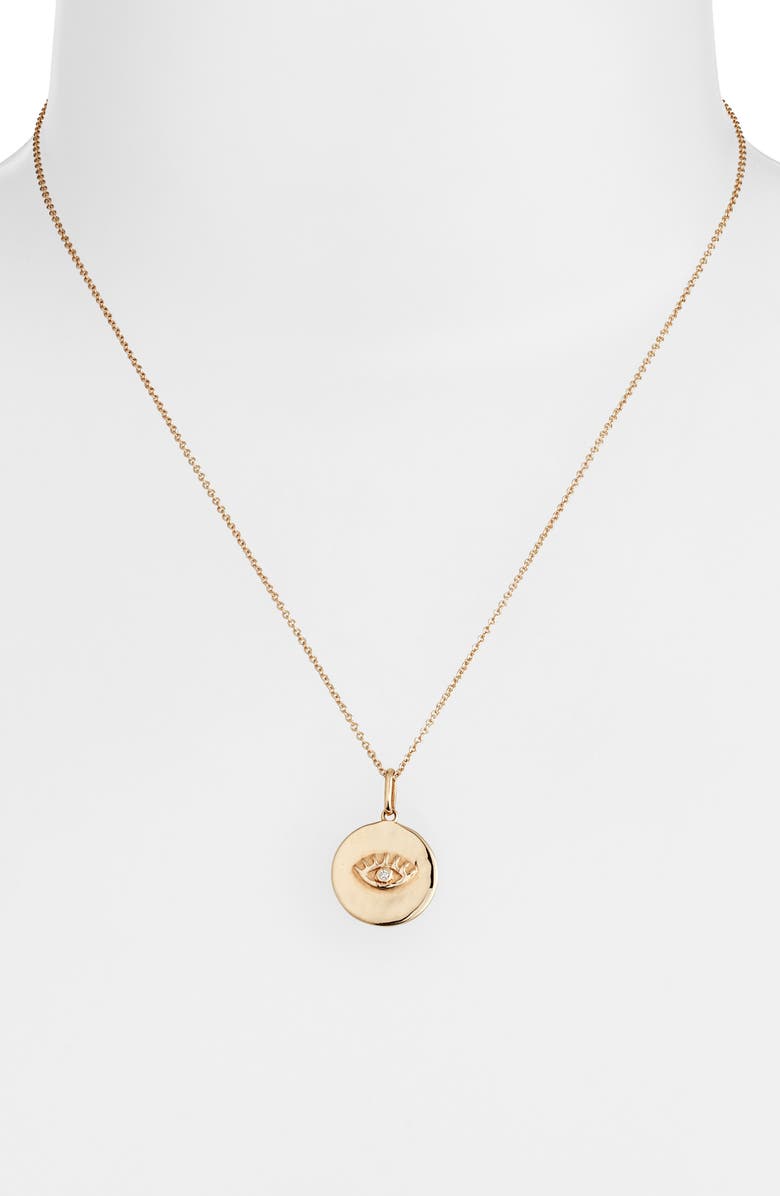 Anzie x Mel Soldera Lash Evil Eye Diamond Pendant Necklace, Alternate, color, Yellow Gold