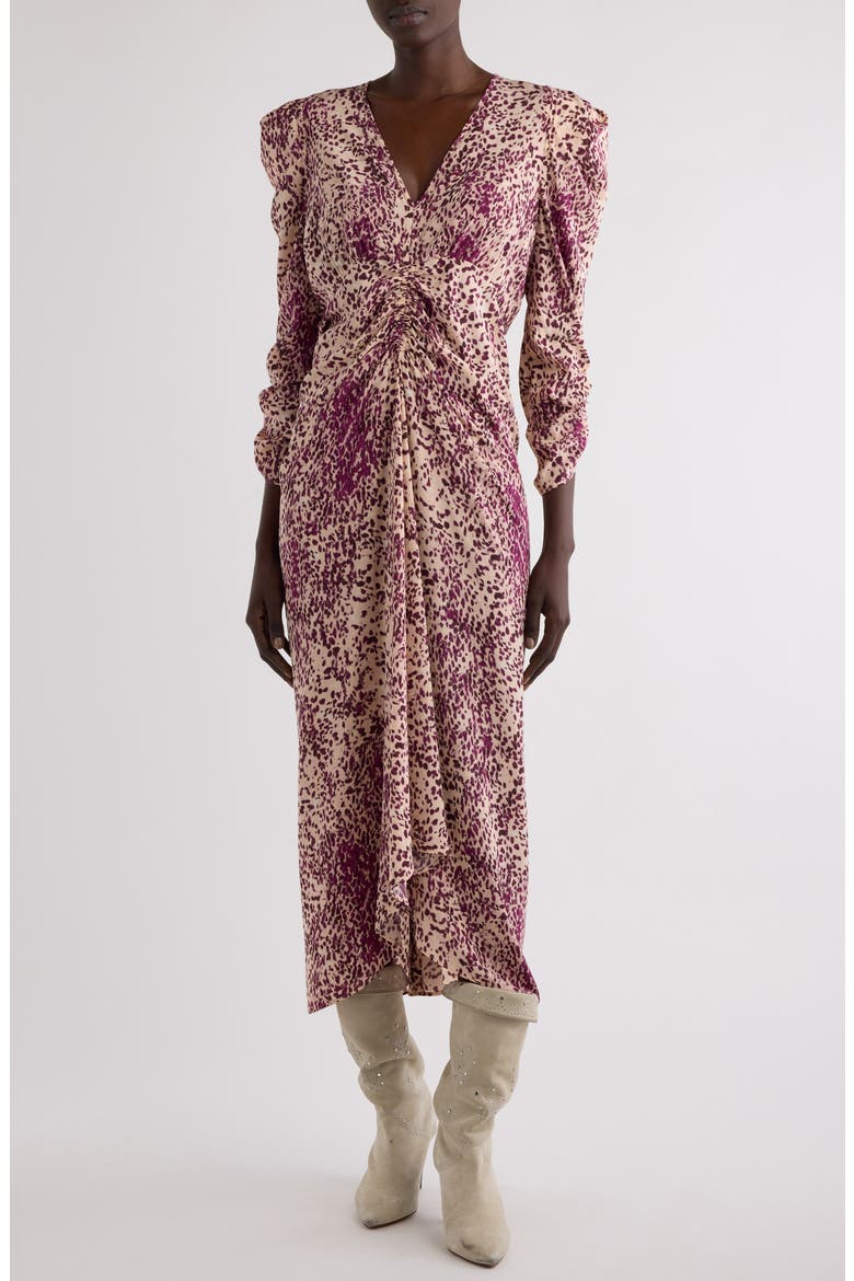 Albini Stretch Silk Midi Dress, Main, color, PURPLE/ ECRU