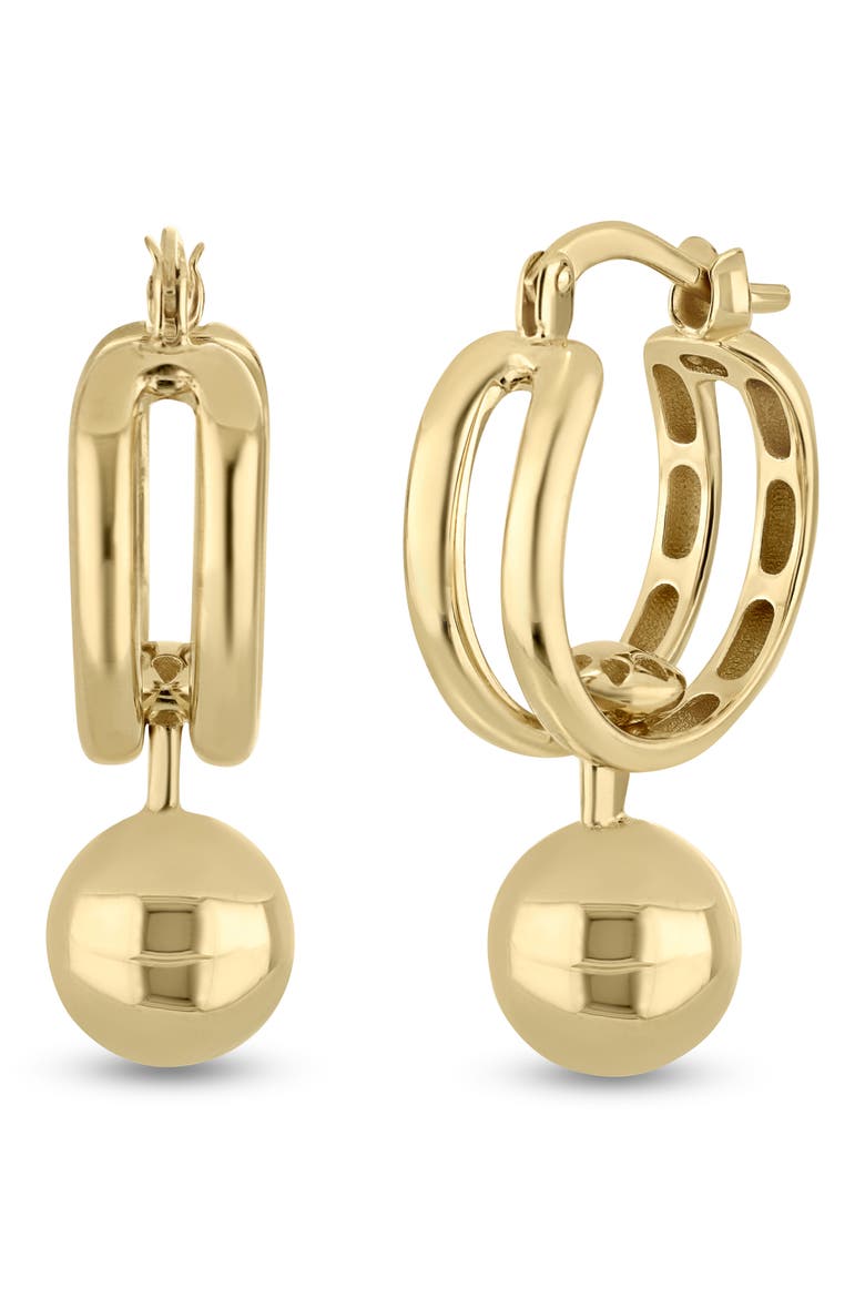 14K Yellow Gold Barbell Drop Huggie Hoop Earrings, Main, color, 14KY