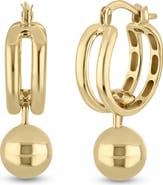 Bony Levy 14K Yellow Gold Barbell Drop Huggie Hoop Earrings