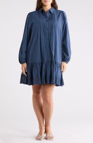 Melrose and Market Long Sleeve Poplin Eyelet Trim Dress
