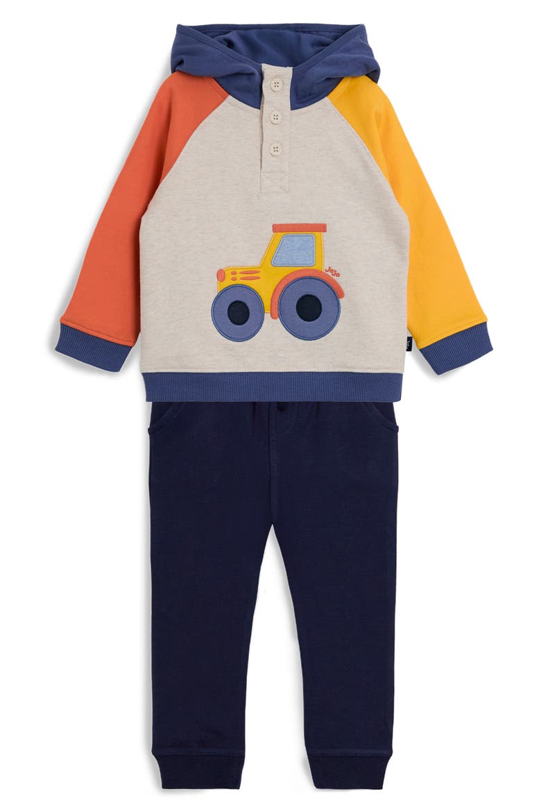 Kids' Tractor Appliqué Colorblock Cotton Hoodie & Joggers Set, Main, color, BLUE