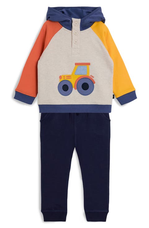 Kids' Tractor Appliqué Colorblock Cotton Hoodie & Joggers Set (Toddler & Little Kid)