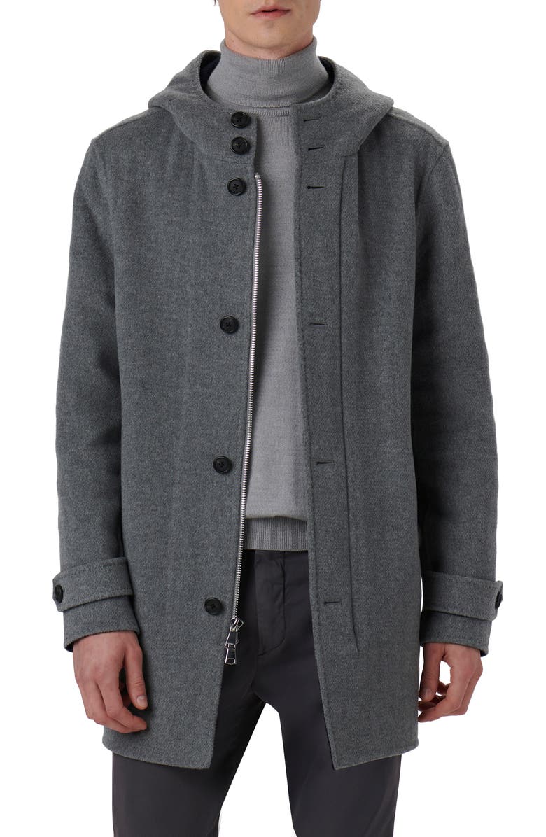 Bugatchi Water Resistant Wool & Cashmere Hooded Duffle Coat, Main, color, 