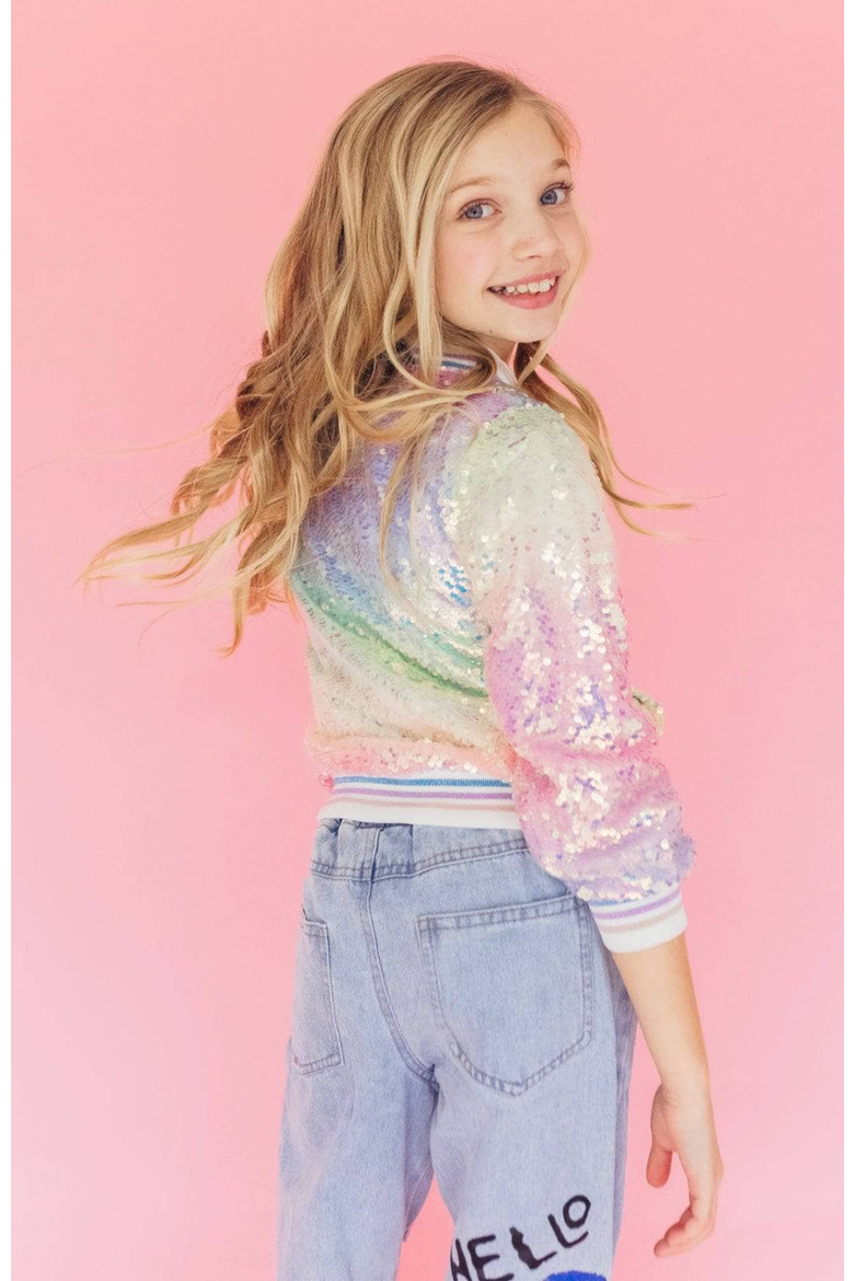 Kids' Icy Ombré Sequin Bomber Jacket, Alternate, color, PINK/ TEAL MULTI
