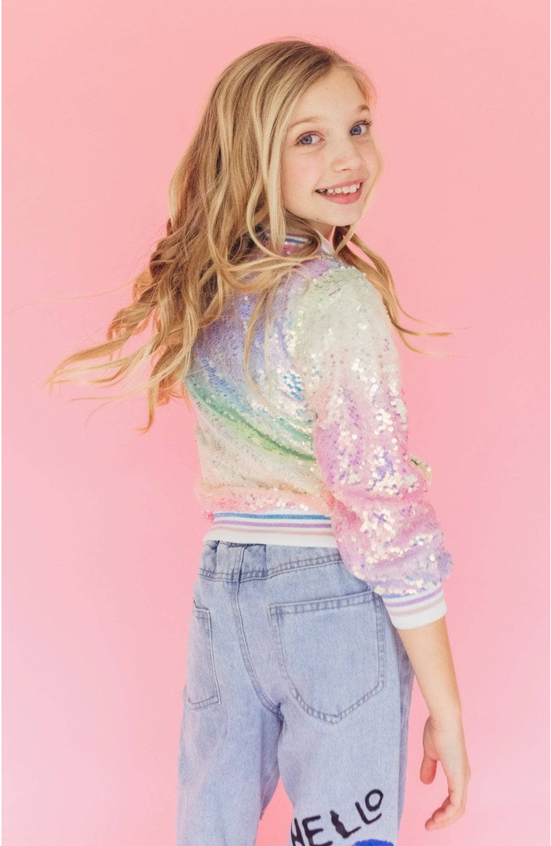 Lola + The Boys Icy Ombre Sequin Jacket, Alternate, color, Teal Multicolor