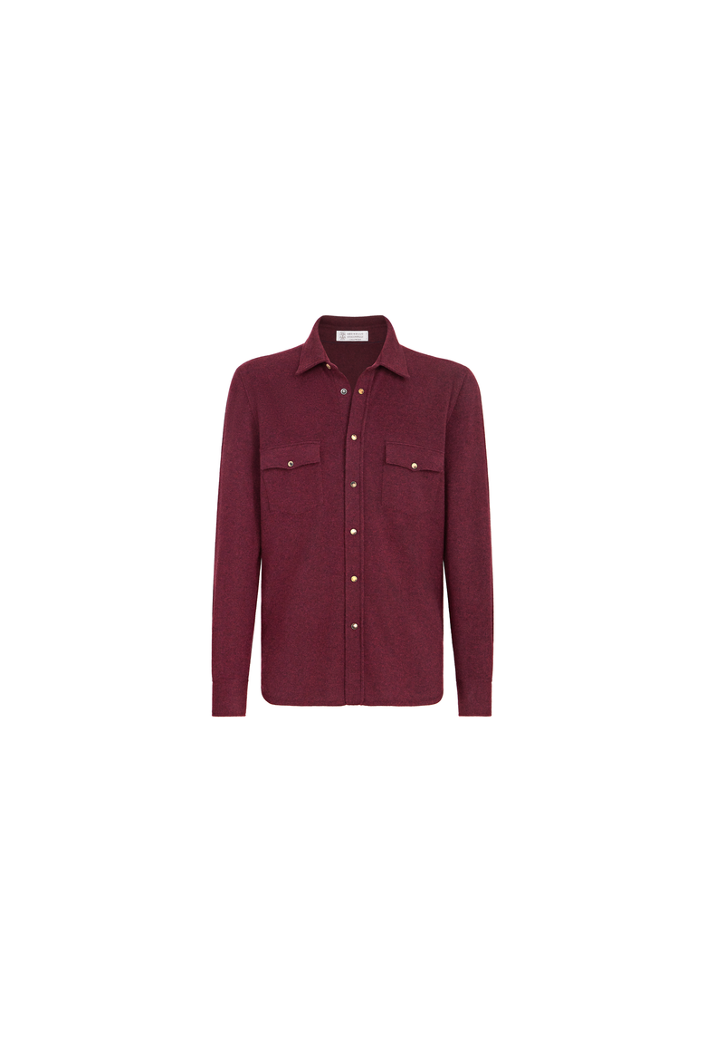 Virgin wool, cashmere and silk knit shirt, Alternate, color, Burgundy