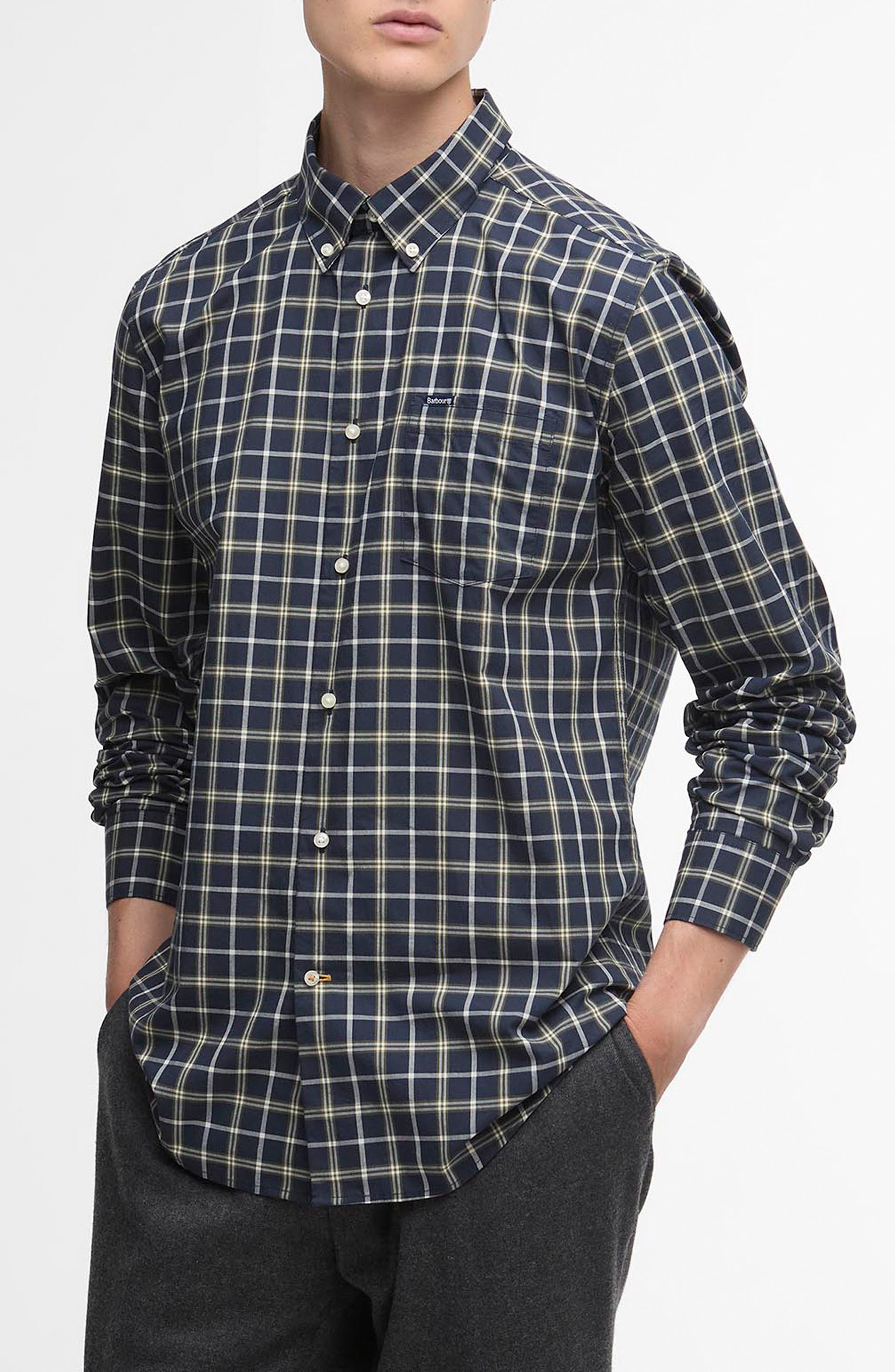 Bramham Tailored Fit Plaid Cotton Button-Down Shirt