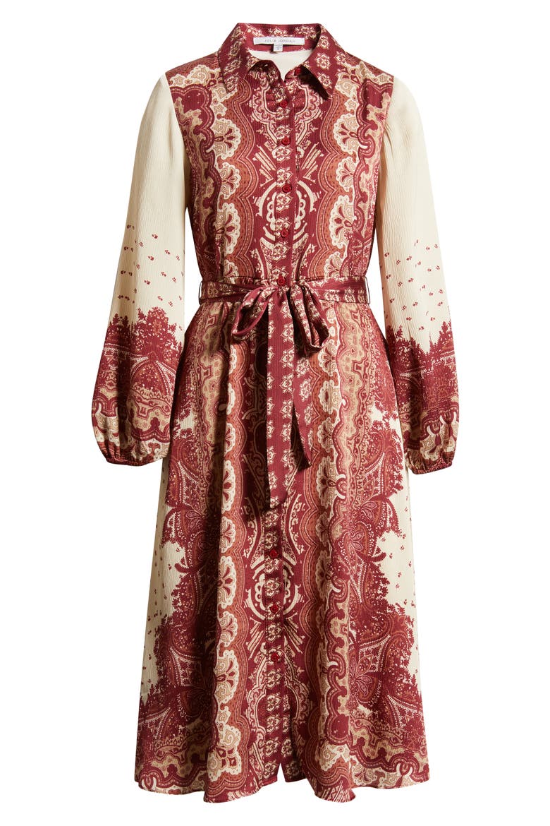 Placed Print Long Sleeve Shirtdress, Alternate, color, RED IVORY