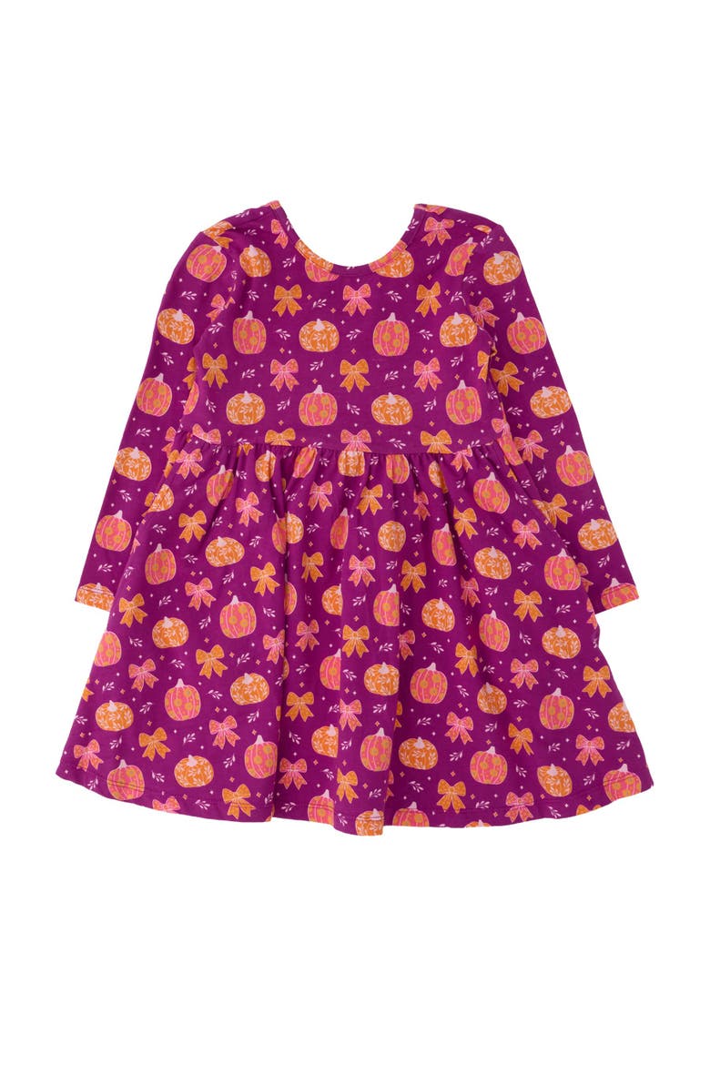 Knit Long Sleeve Twirl Dress, Main, color, Pumpkin Bow Patch