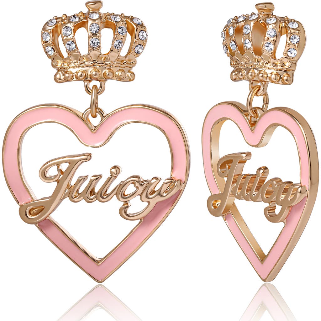 Juicy Couture "Juicy" Gold-Tone Crown & Pink Heart Drop Earrings in Pink, Gold  product