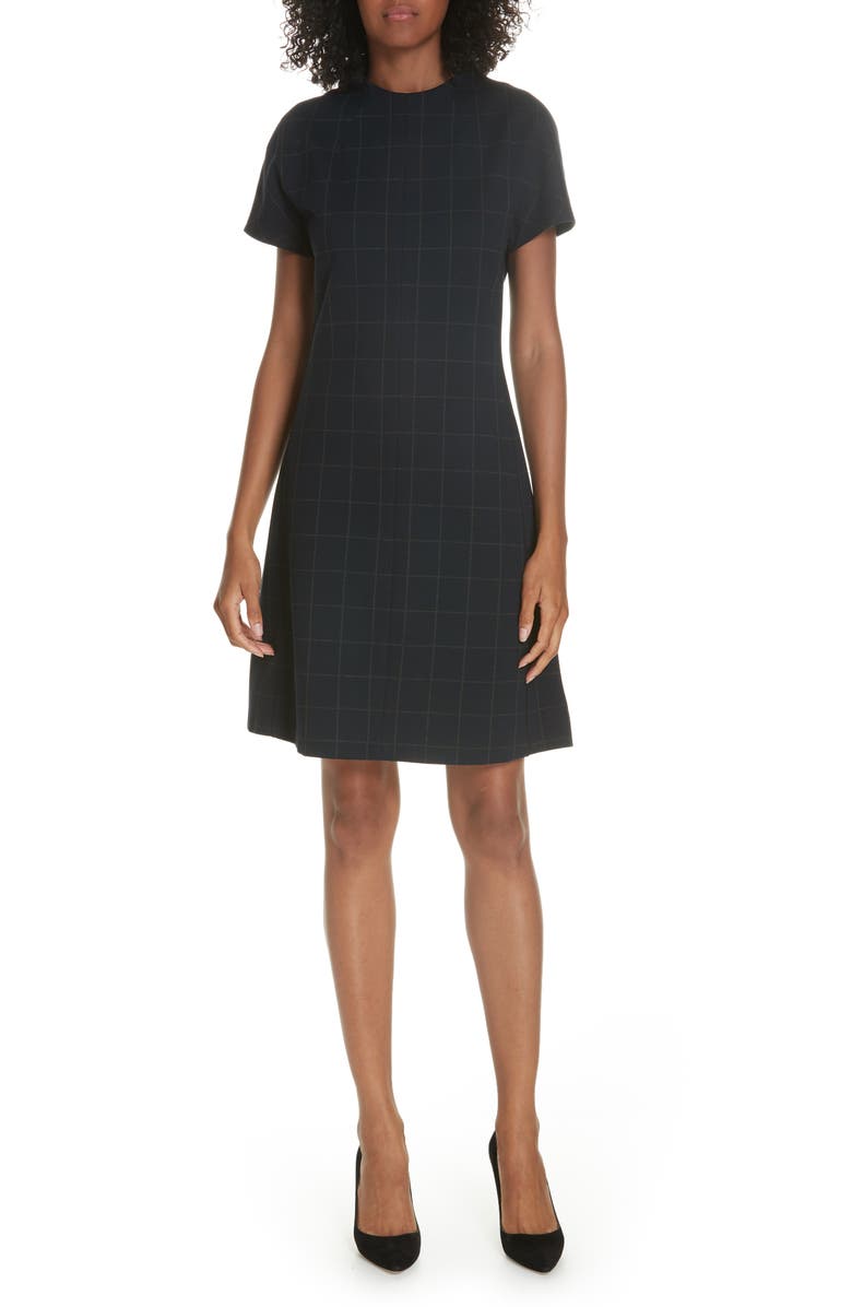 Theory Windowpane Knit A-Line Dress, Main, color, 