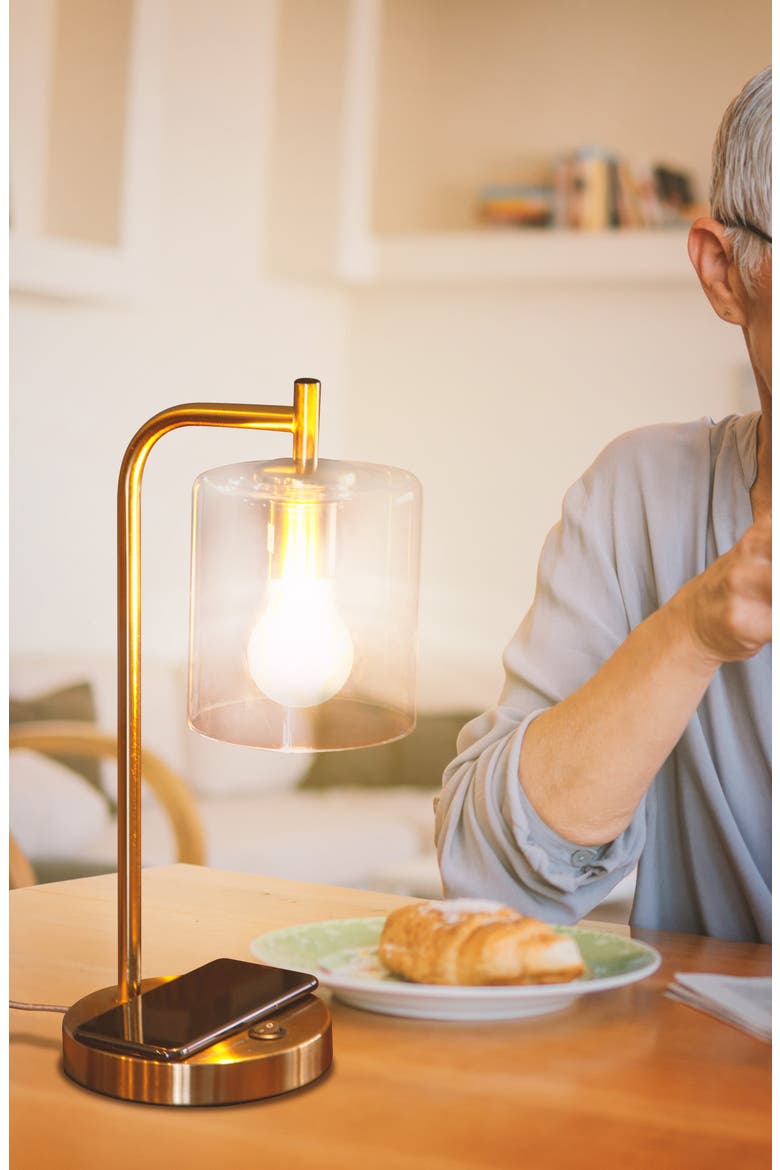 Elizabeth USB Table Lamp with Wireless Charging Pad, Alternate, color, BRASS