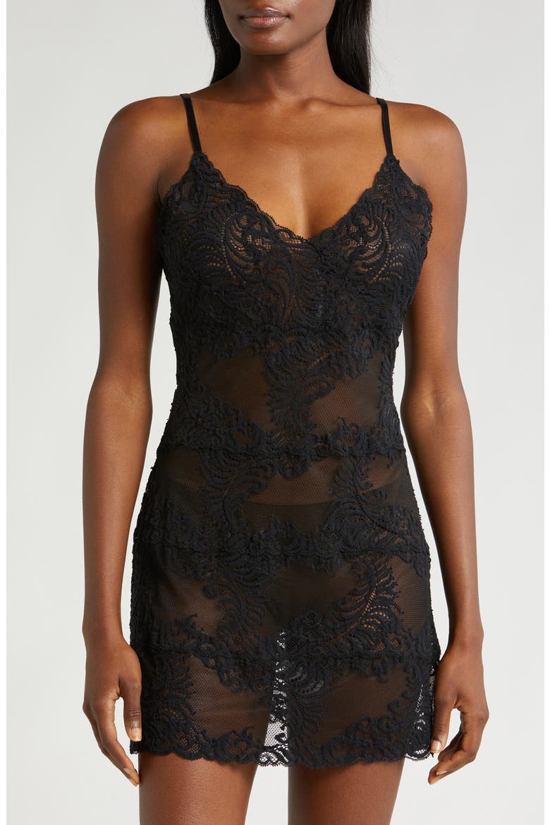 Amara Lace Chemise, Main, color, BLACK