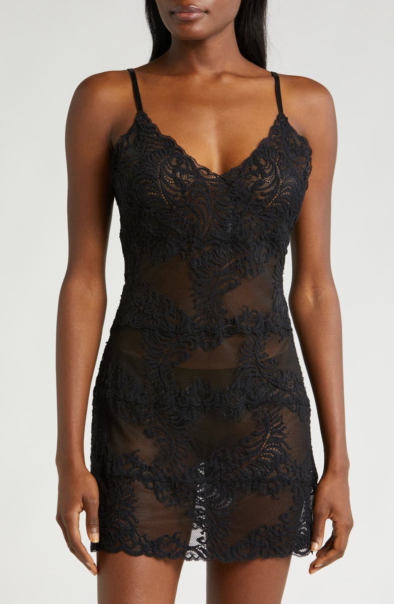 Natori Amara Lace Chemise, Main, color, Black
