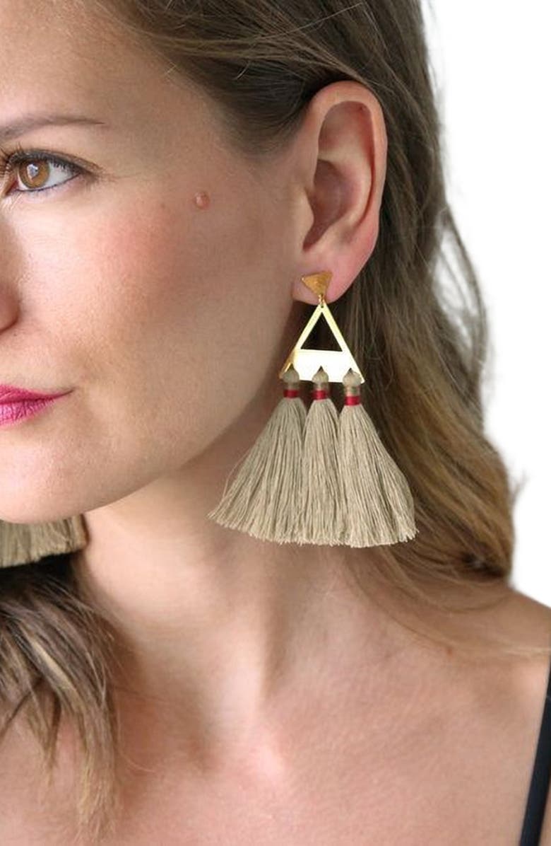 Fosterie Trío Tassel Earring, Alternate, color, Tan