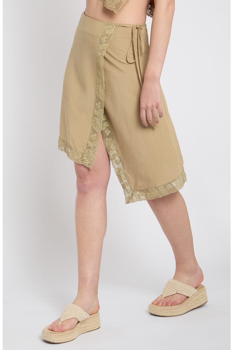 Lace Trim Wrap Miniskirt, Alternate, color, PALE KHAKI