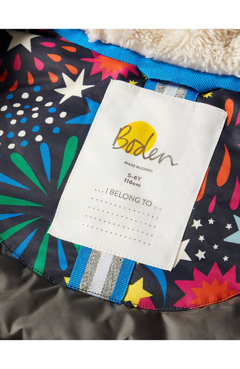 Mini Boden Kids' Rainbow Faux Fur Trim Waterproof Parka, Alternate, color, 