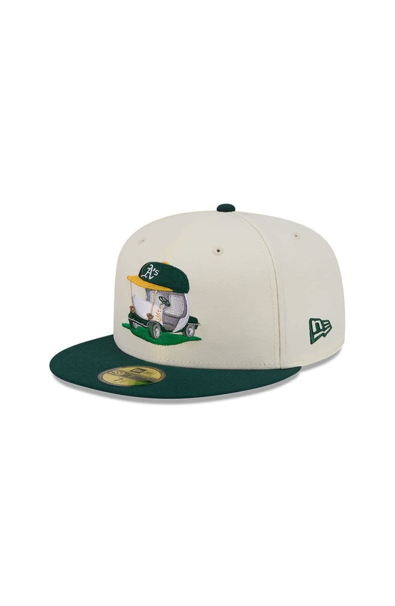 New Era Men's New Era Cream/Green Athletics Bullpen Cart 59FIFTY Fitted Hat, Alternate, color, Cream