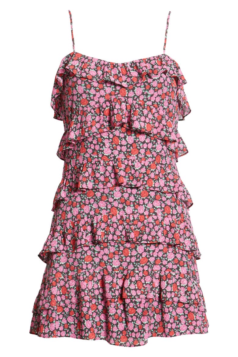Floral Ruffle Tiered Minidress, Alternate, color, BLACK PINK FLORAL