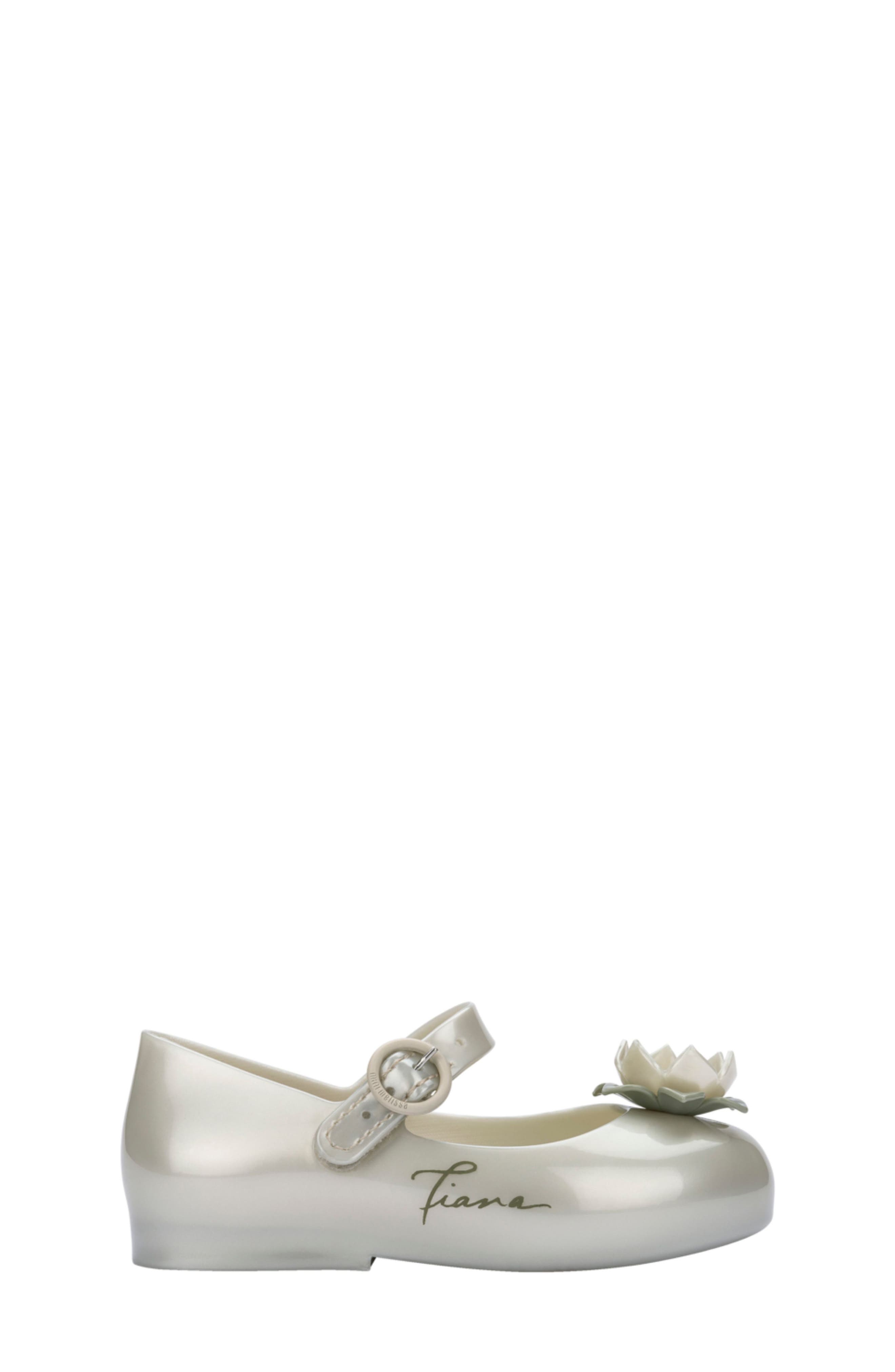 Mini Melissa Mini Sweet Love Disney Princess Mary Jane Flat, Alternate, color, Metallic White/ Green