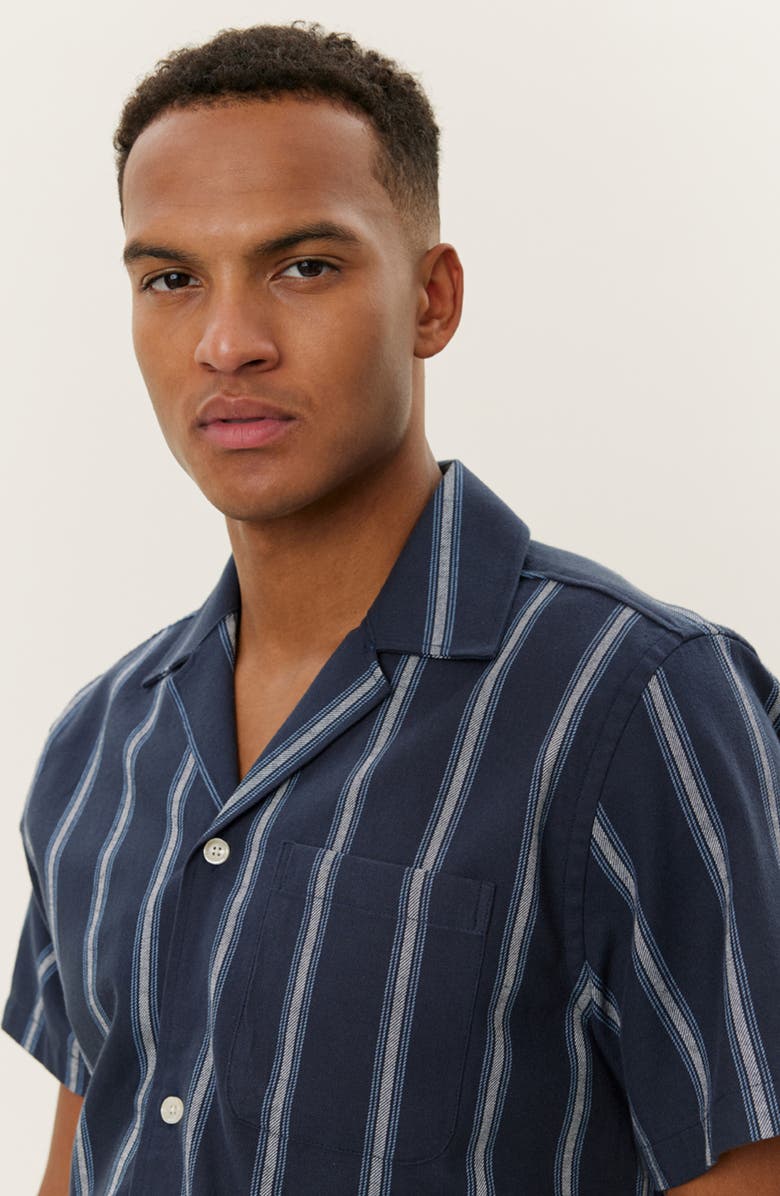 Les Deux Lawson Stripe Camp Shirt, Alternate, color, Dark Navy/ Xenon Blue