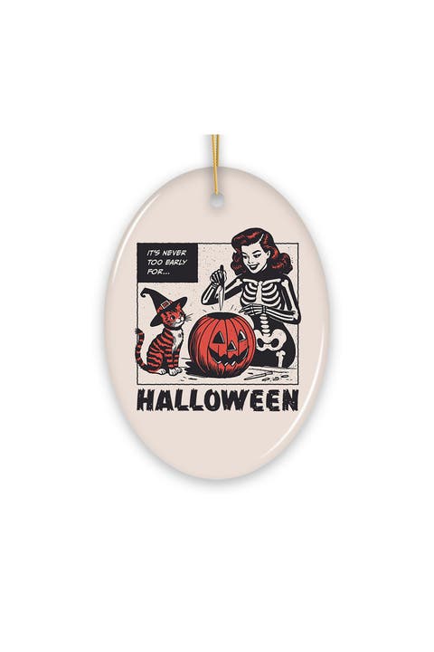 Retro Skeleton Pumpkin Carving Halloween Ornament