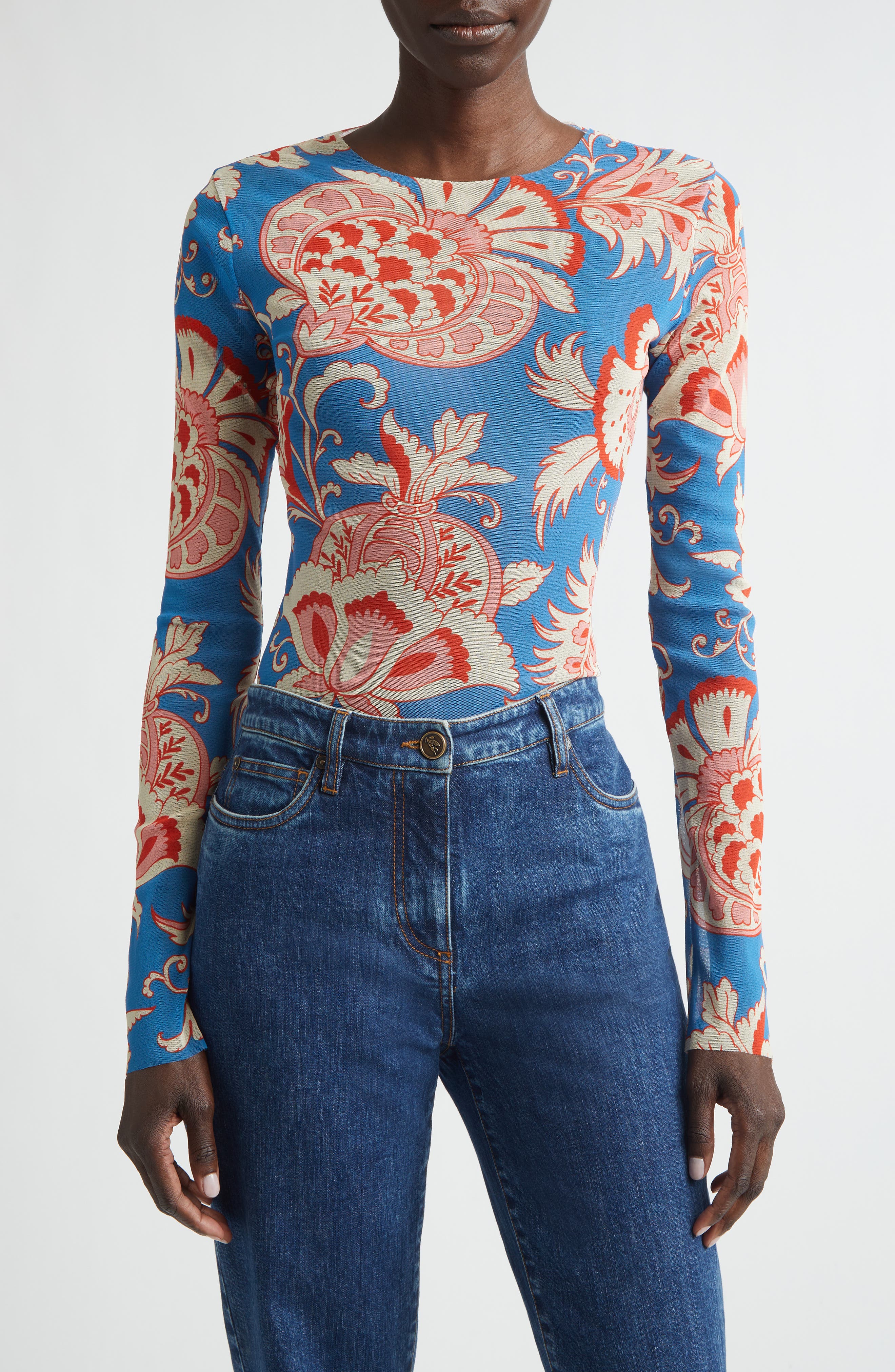 Paisley Print Mesh Top