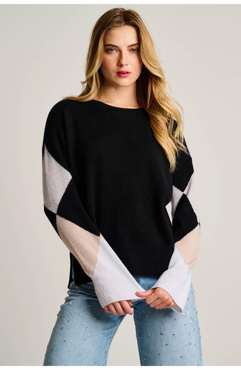 Lisa Todd Surge Argyle Cashmere Sweater, Main, color, Onyx
