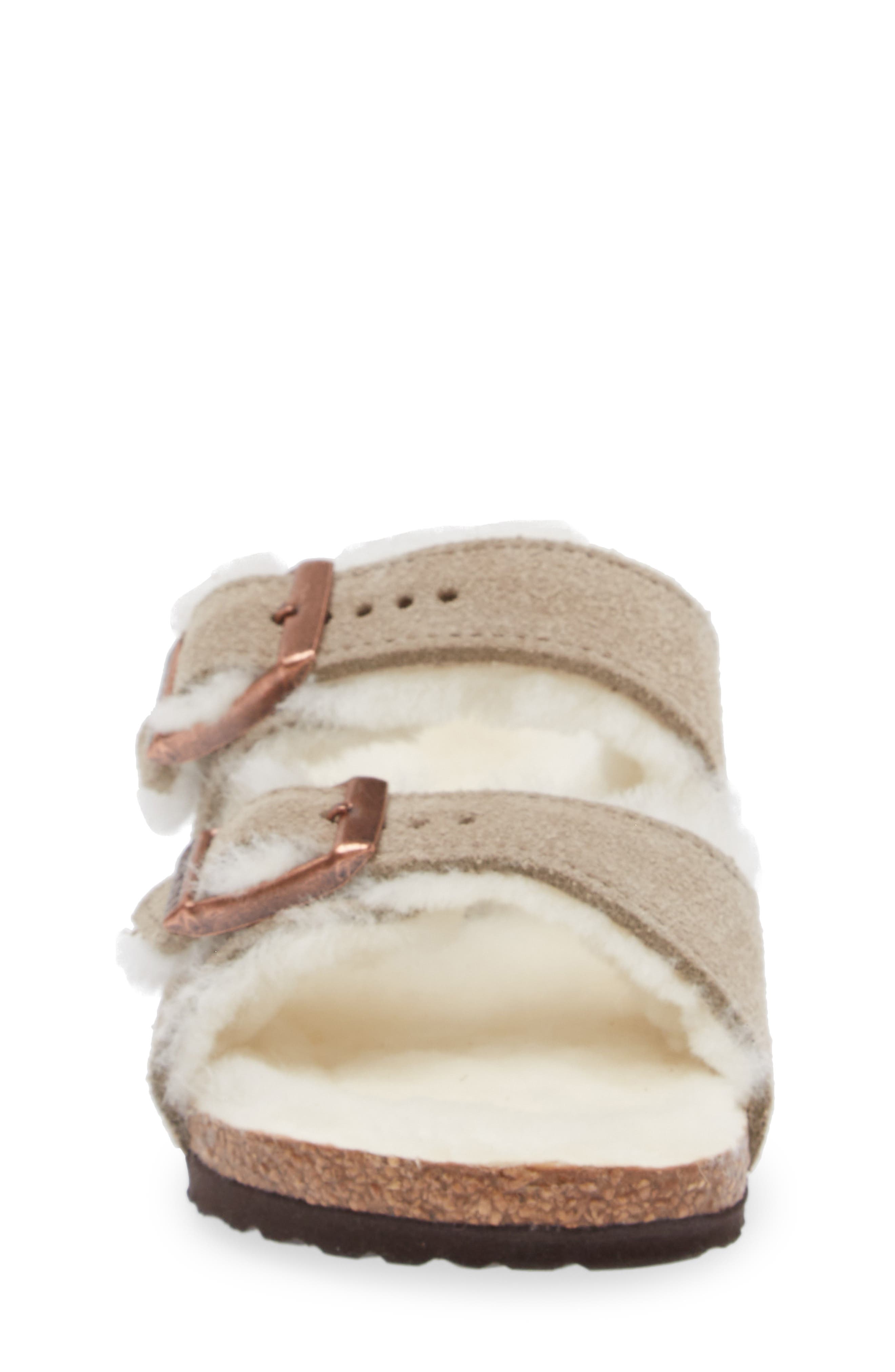 Birkenstock Kids' Arizona Genuine Shearling Lined Slide Sandal, Alternate, color, Taupe