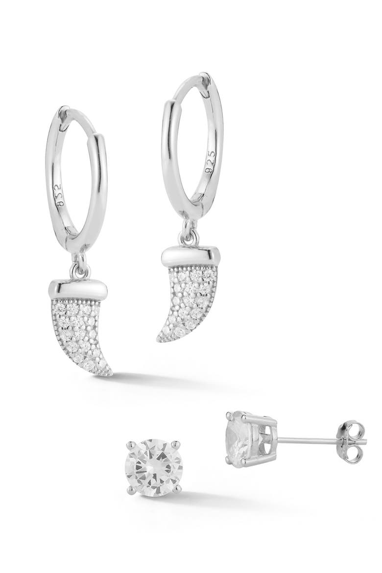 Set of 2 Cubic Zirconia Earrings, Main, color, SILVER