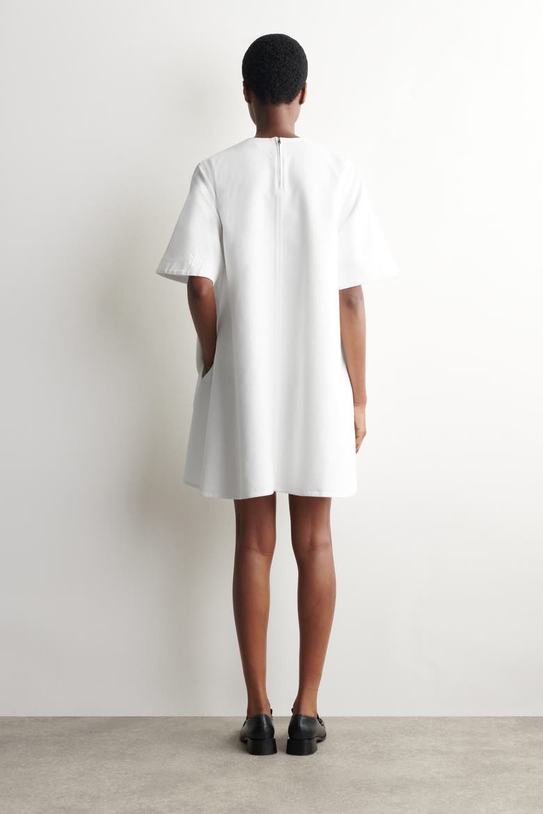 Flared Denim Mini Dress, Alternate, color, WHITE