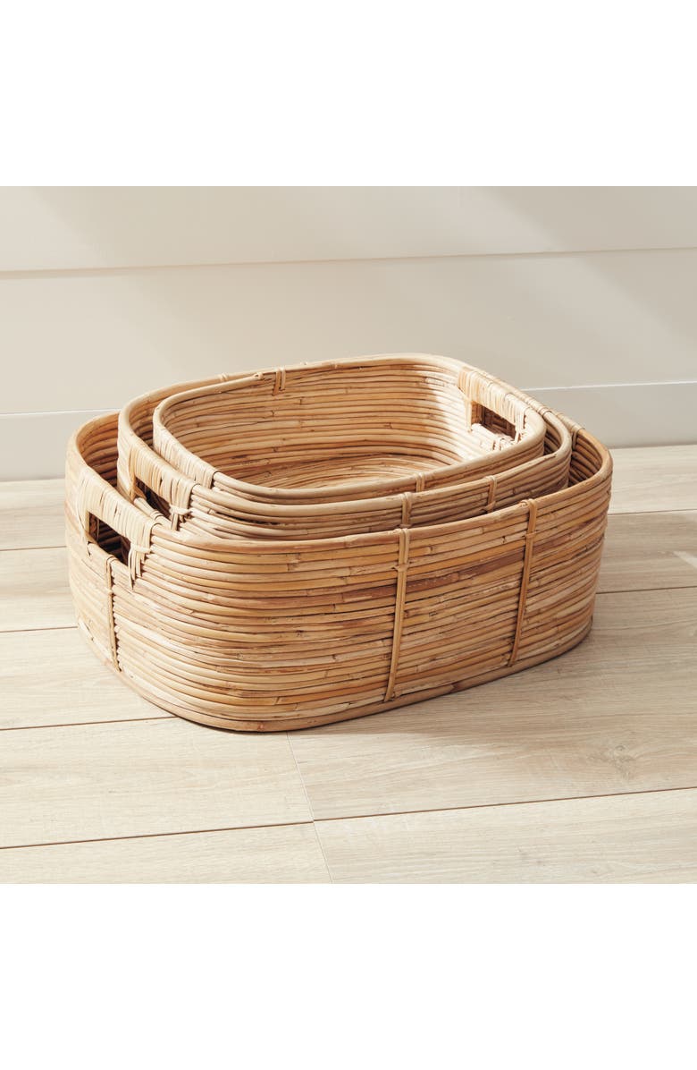 Napa Home & Garden Cane Rattan Rectangular Baskets With Handles Set of 3, Alternate, color,