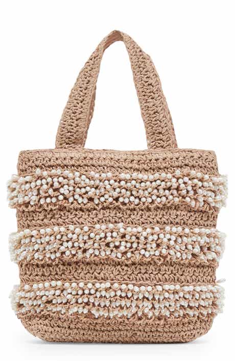 Dolce Vita Mallorca Raffia & Faux Pearl Tote