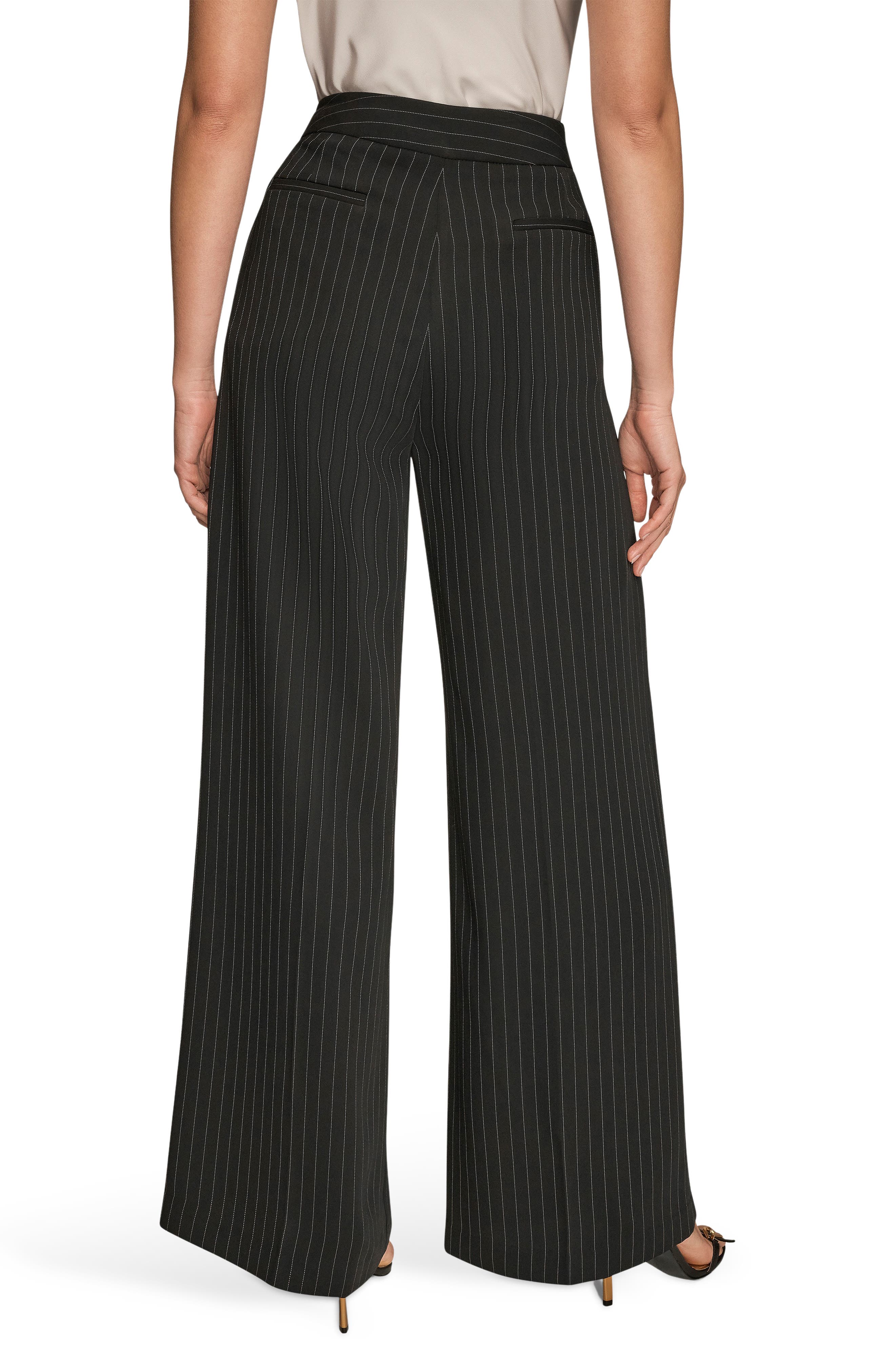 Donna Karan New York Pinstripe High Waist Wide Leg Pants (Women
