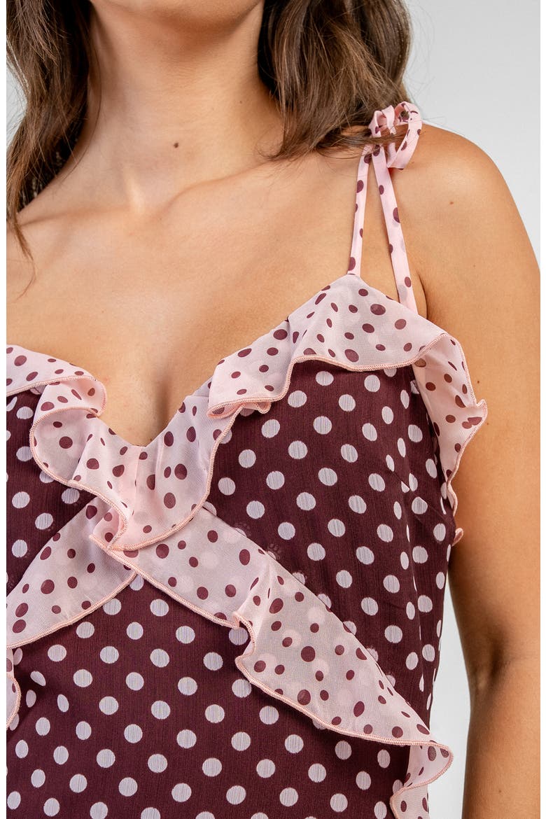Dot Ruffled Minidress, Alternate, color, BURGUNDY