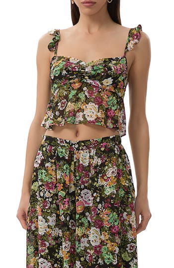Afrm Aisha Floral Ruffle Shoulder Camisole In Multi