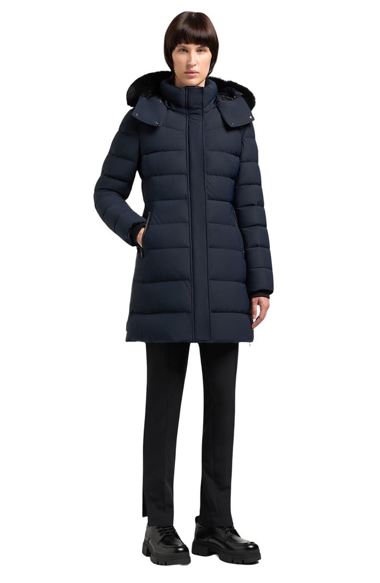 Moose Knuckles Watershed 3 Water Resistant 800 Fill Power Down Puffer Coat with Genuine Shearling Trim Removable Hood, Alternate, color, Navy W Black