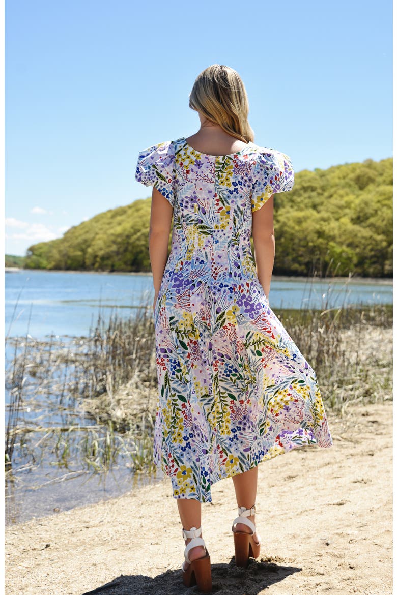 Purple Garden Scoop Neck Cotton Midi Dress, Alternate, color, Purple